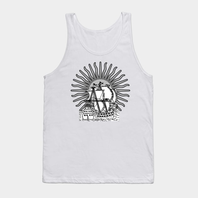 Caravel boat under the sun's rays Tank Top by Marccelus